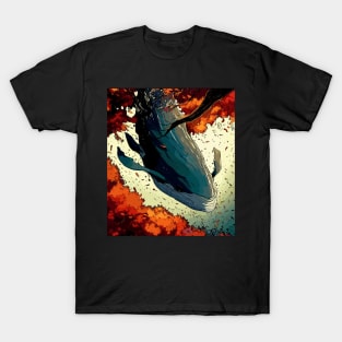 Diving Fantasy Whale in Autumn Forest T-Shirt